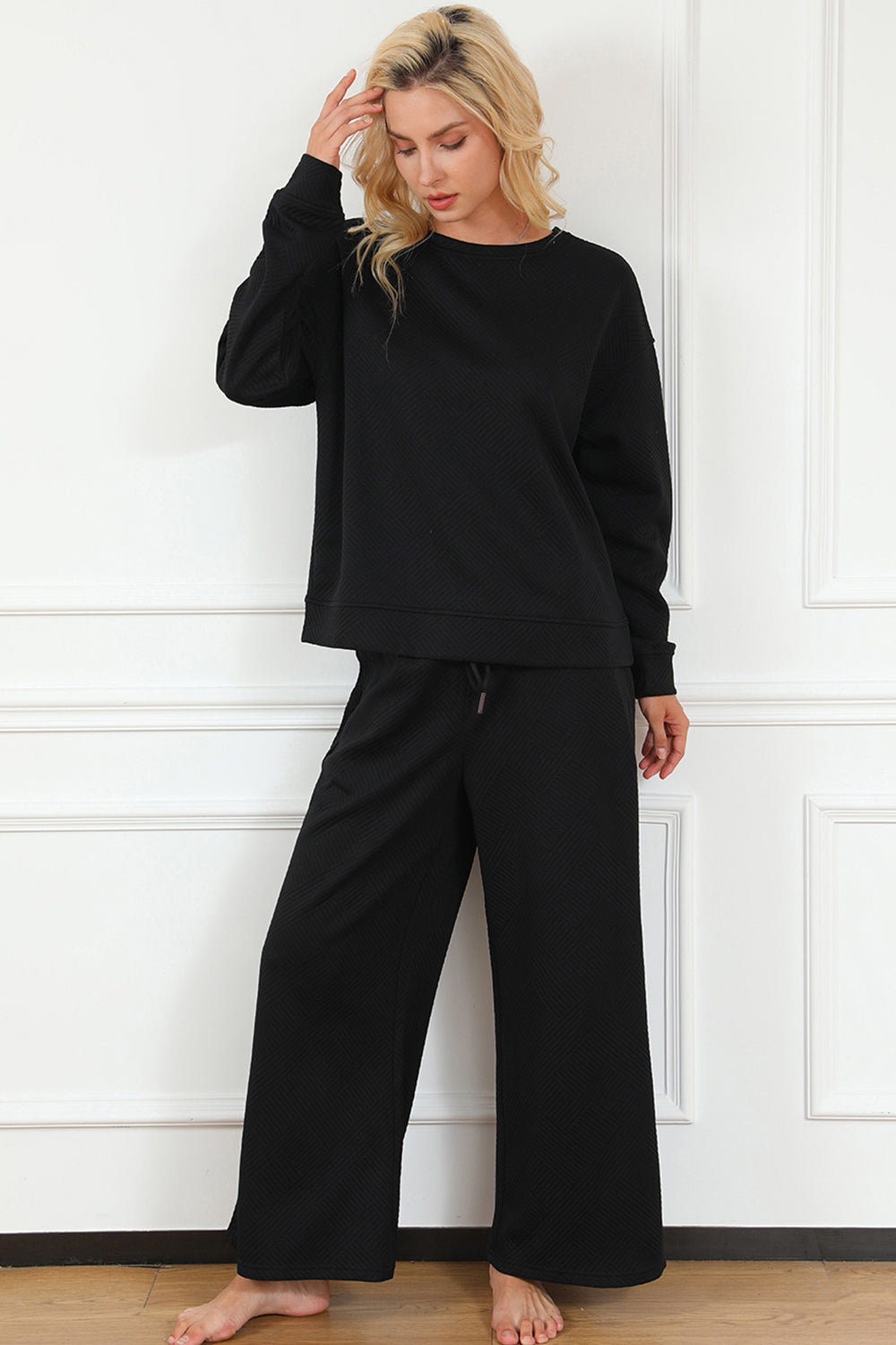 Double Take Long Sleeve Top and Drawstring Pants Set
