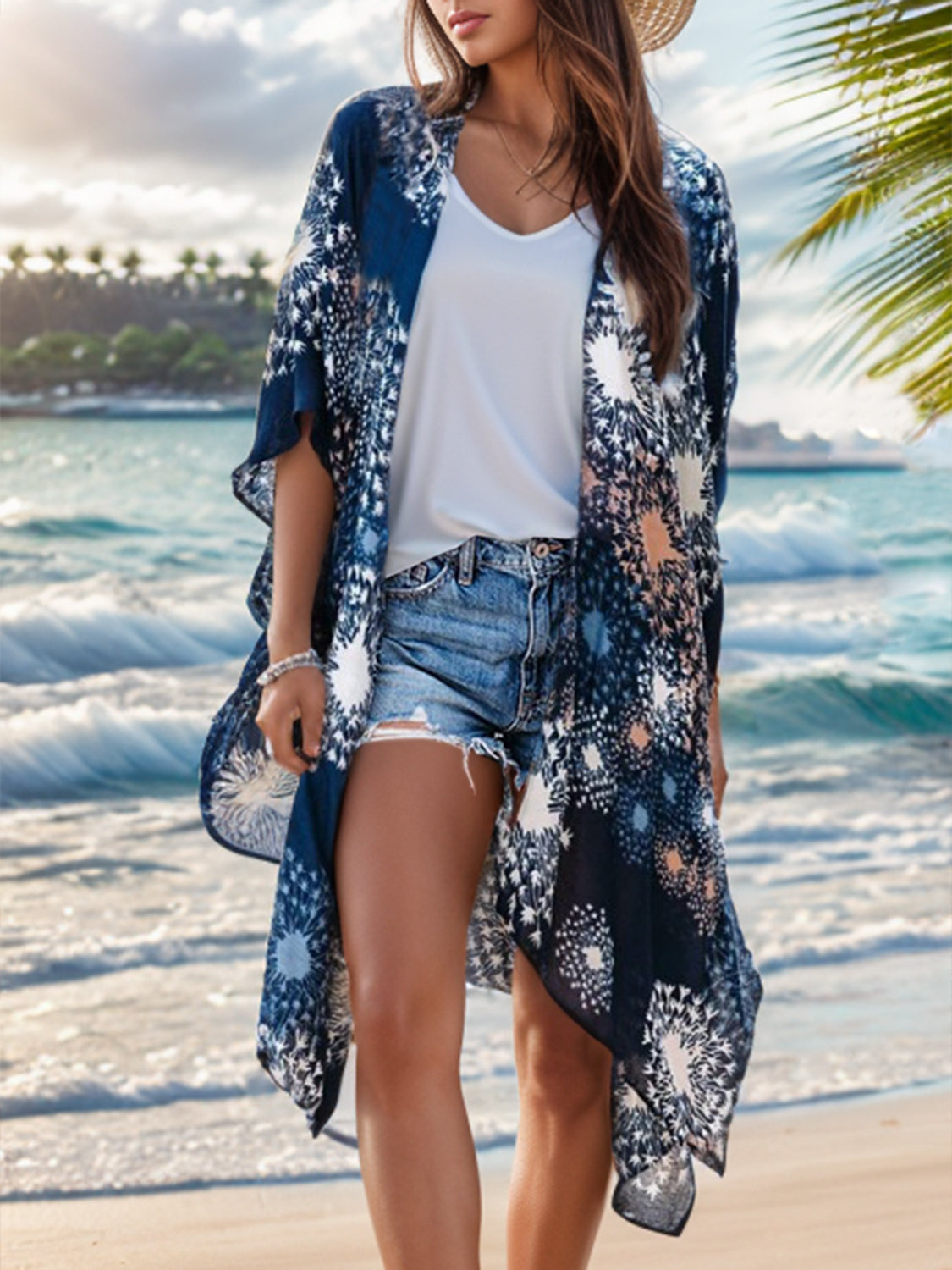 Boho Chic Print Open Front Cover-Up