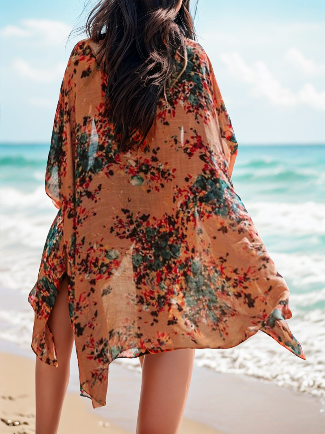 Boho Chic Print Open Front Cover-Up