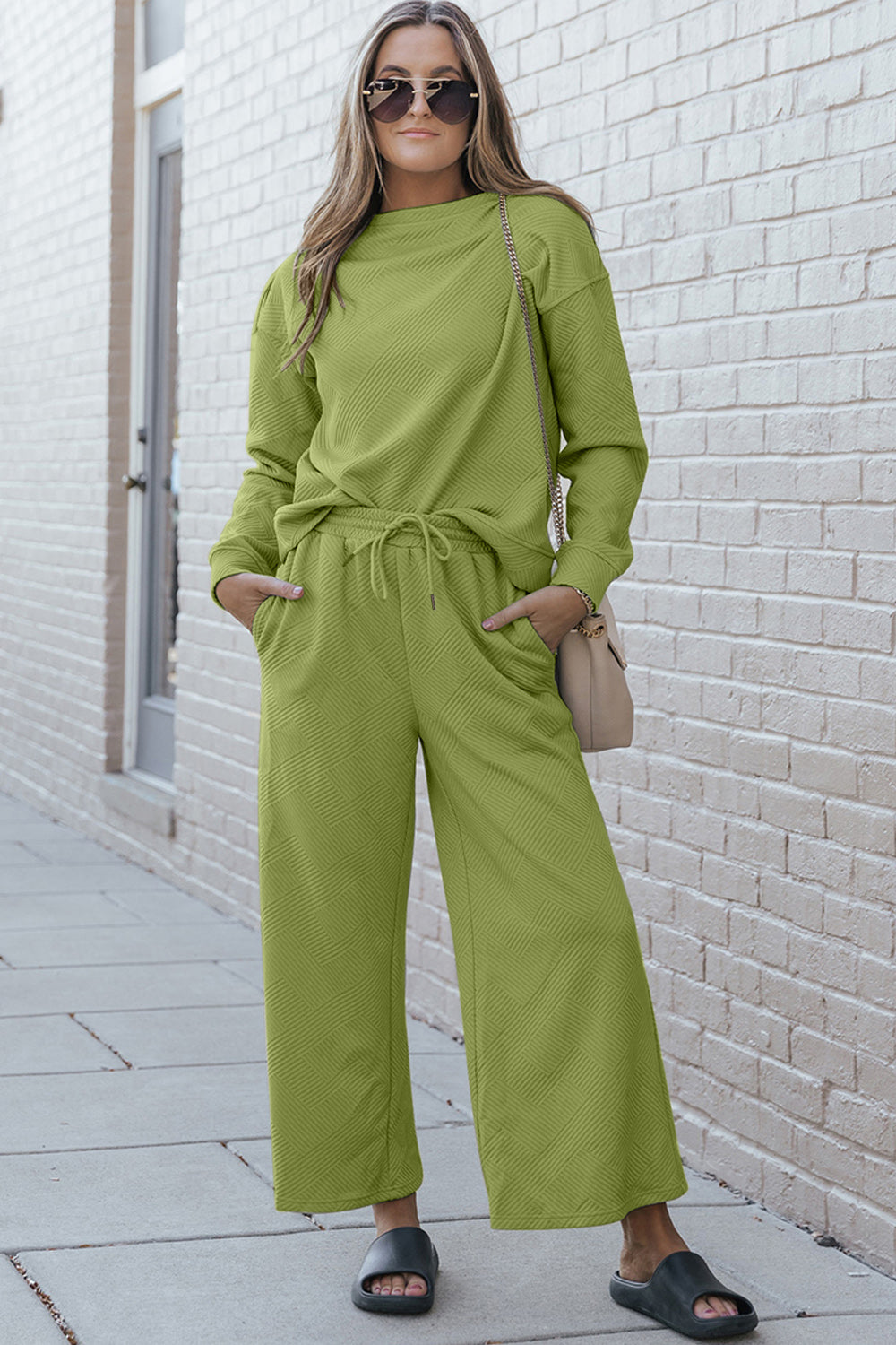 Double Take Long Sleeve Top and Drawstring Pants Set