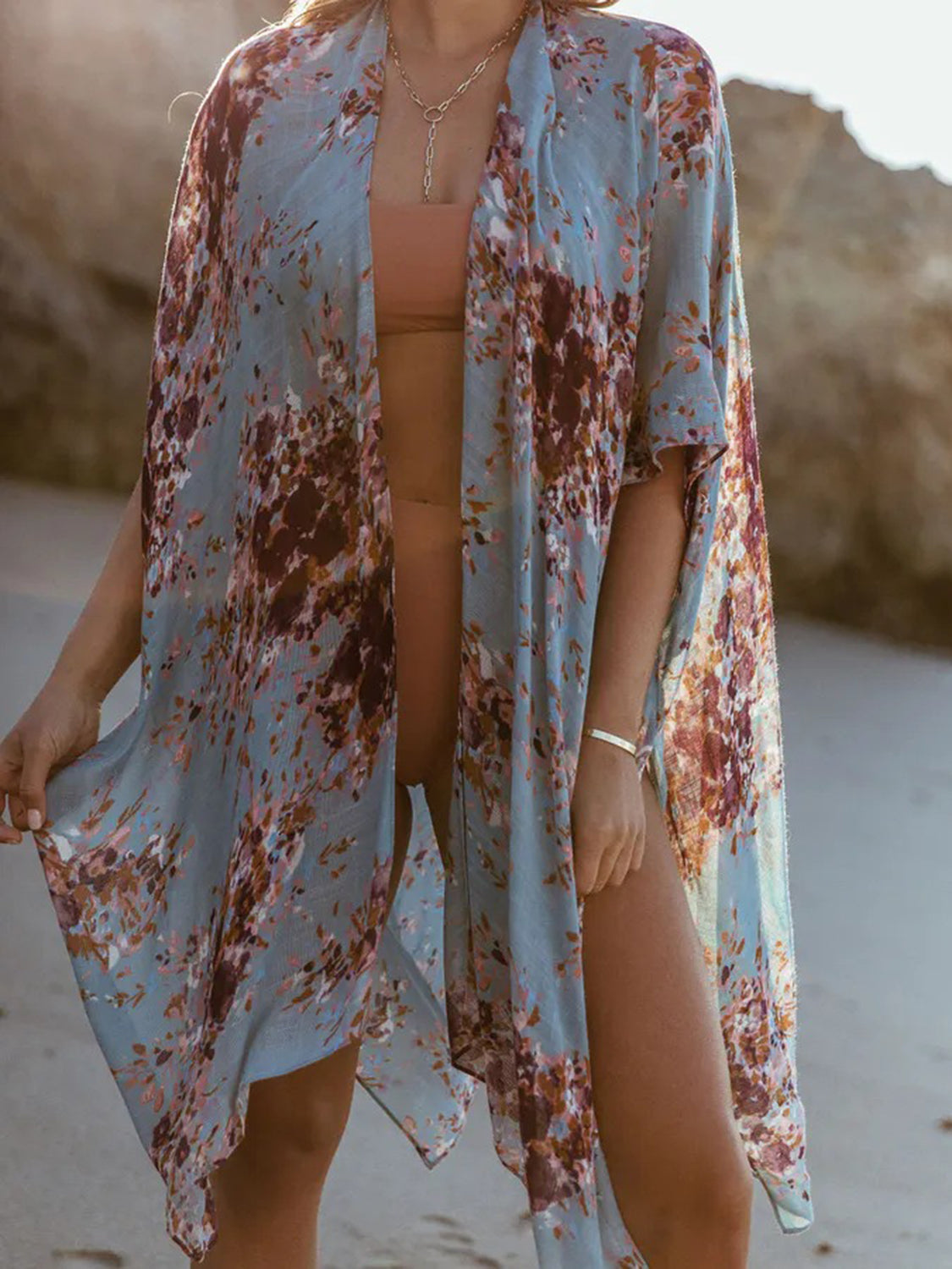 Boho Chic Print Open Front Cover-Up