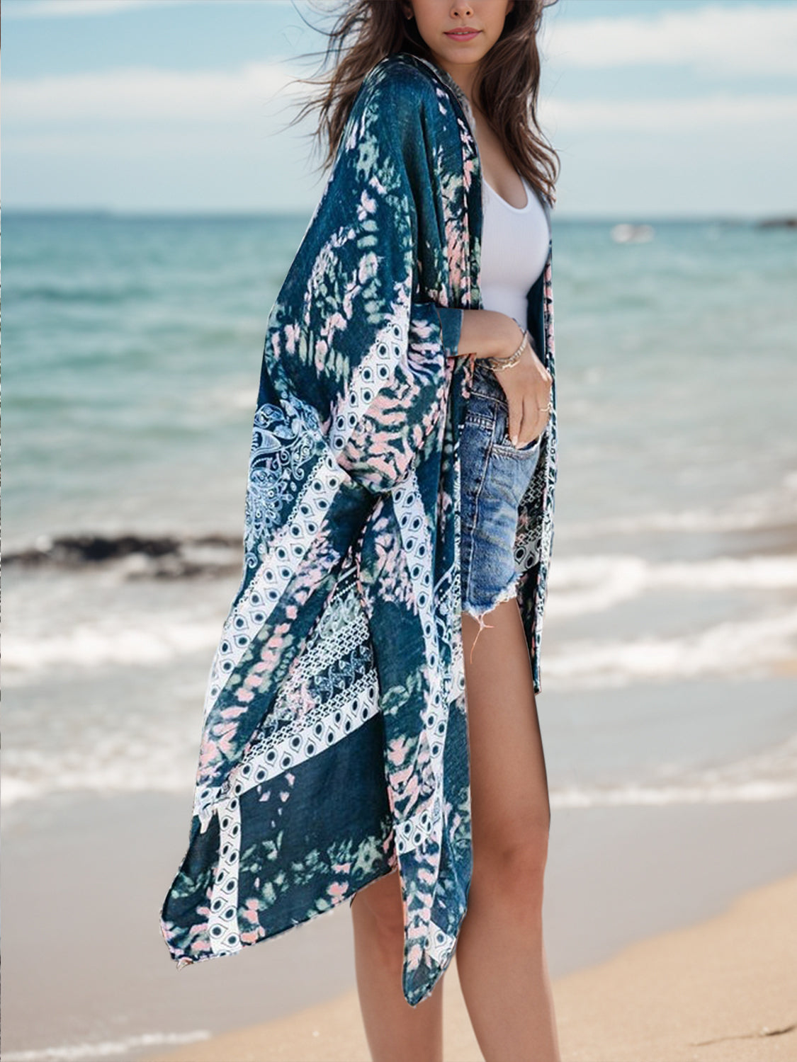 Boho Chic Print Open Front Cover-Up