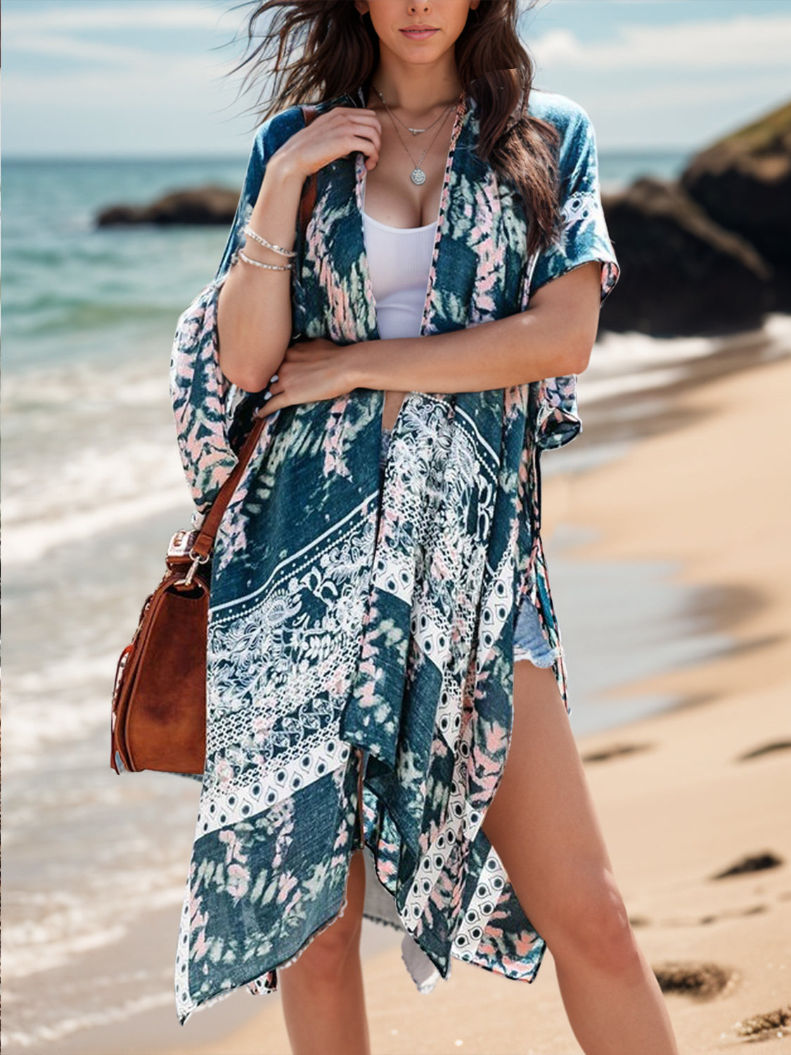 Boho Chic Print Open Front Cover-Up