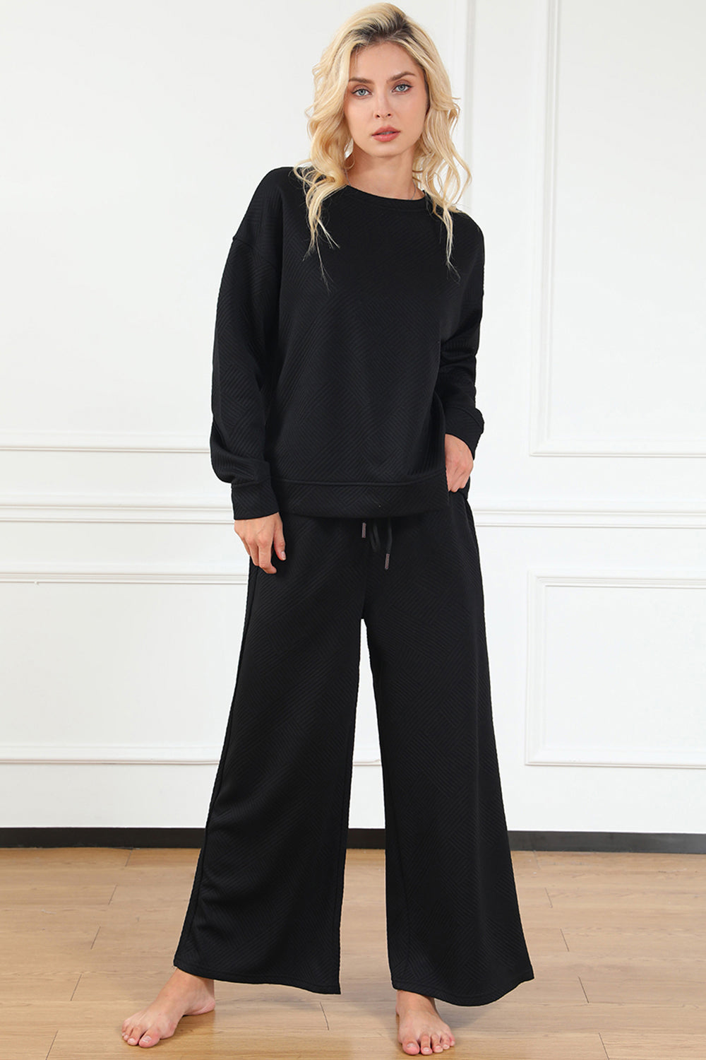 Double Take Long Sleeve Top and Drawstring Pants Set