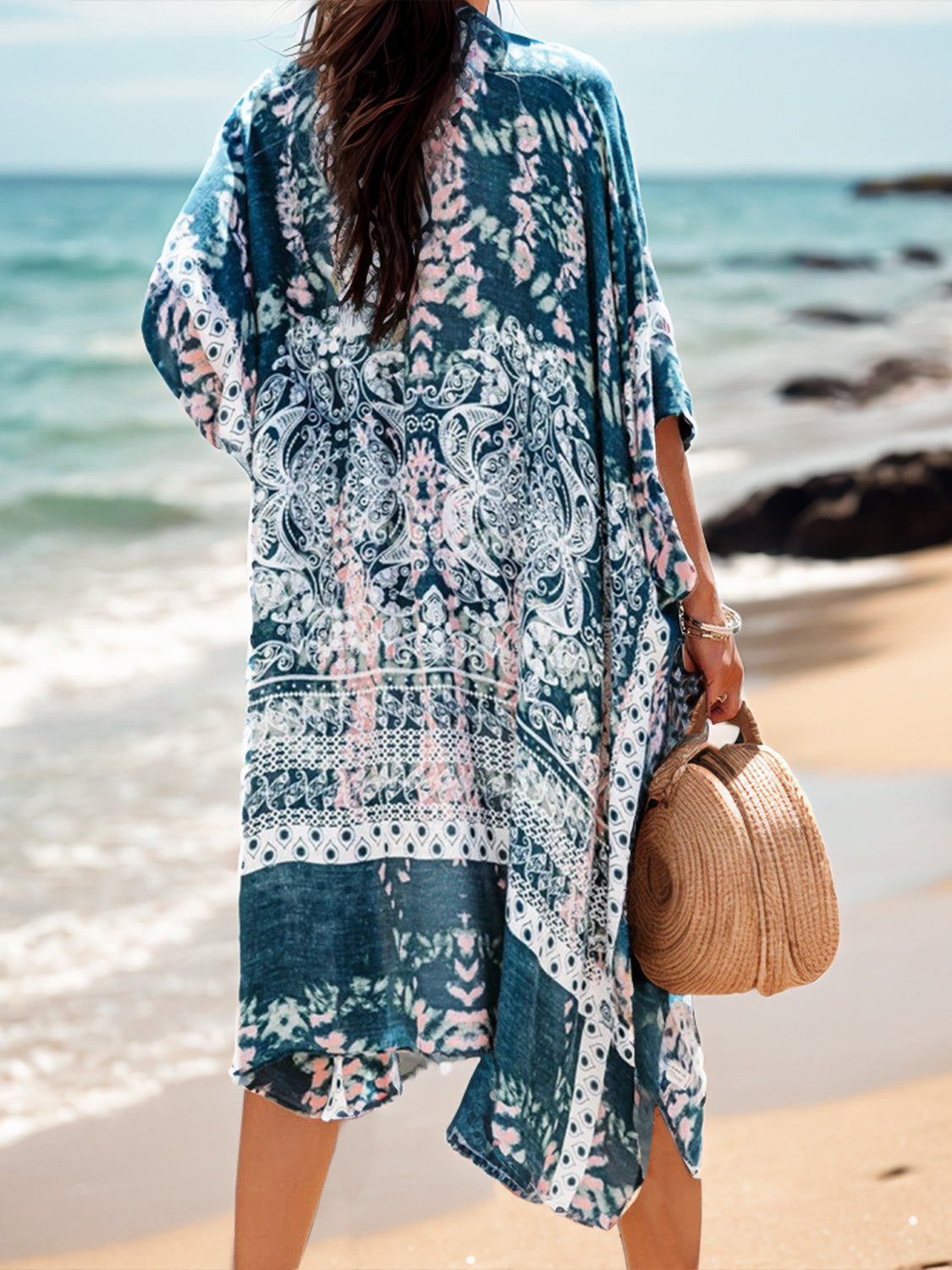 Boho Chic Print Open Front Cover-Up