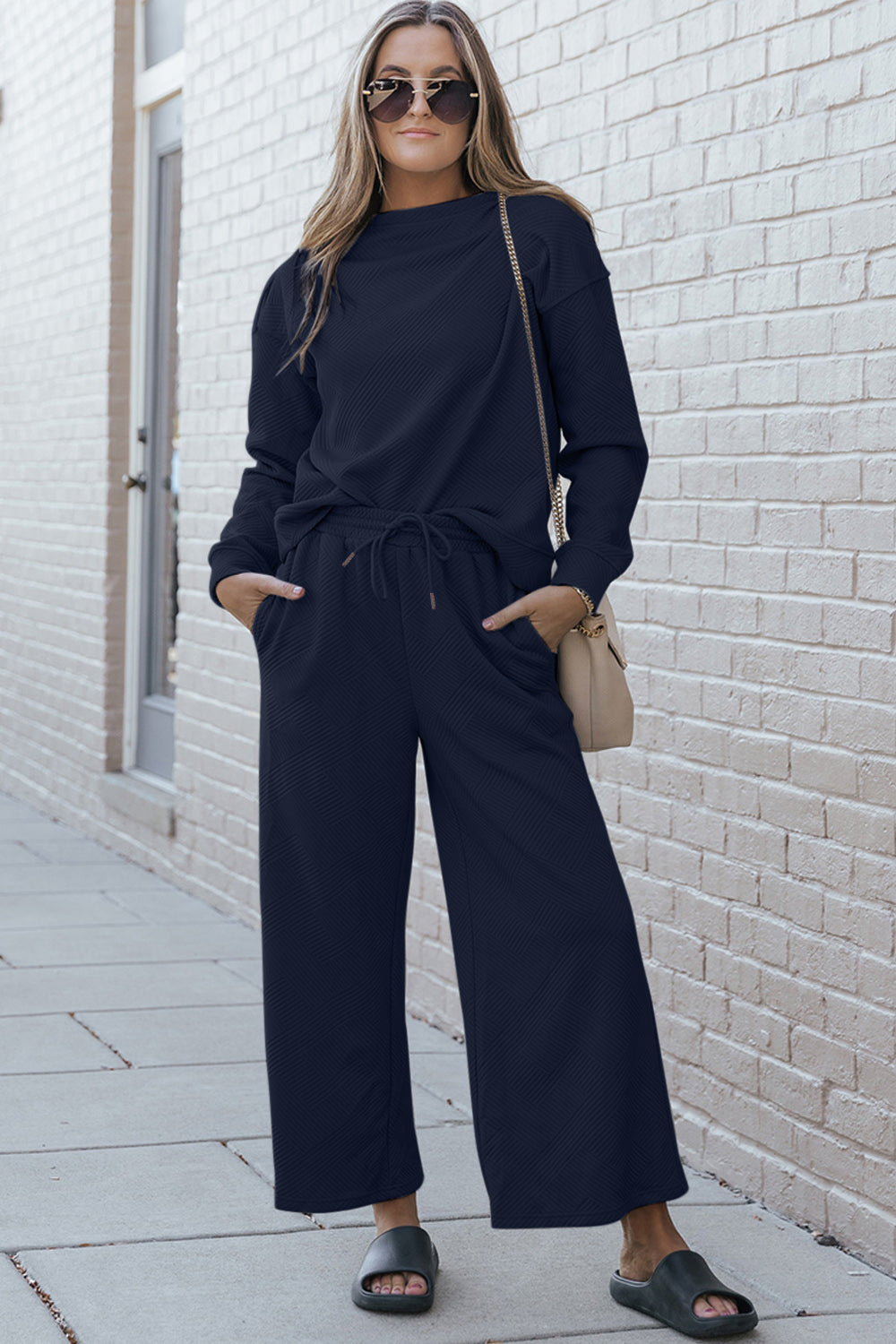 Double Take Long Sleeve Top and Drawstring Pants Set