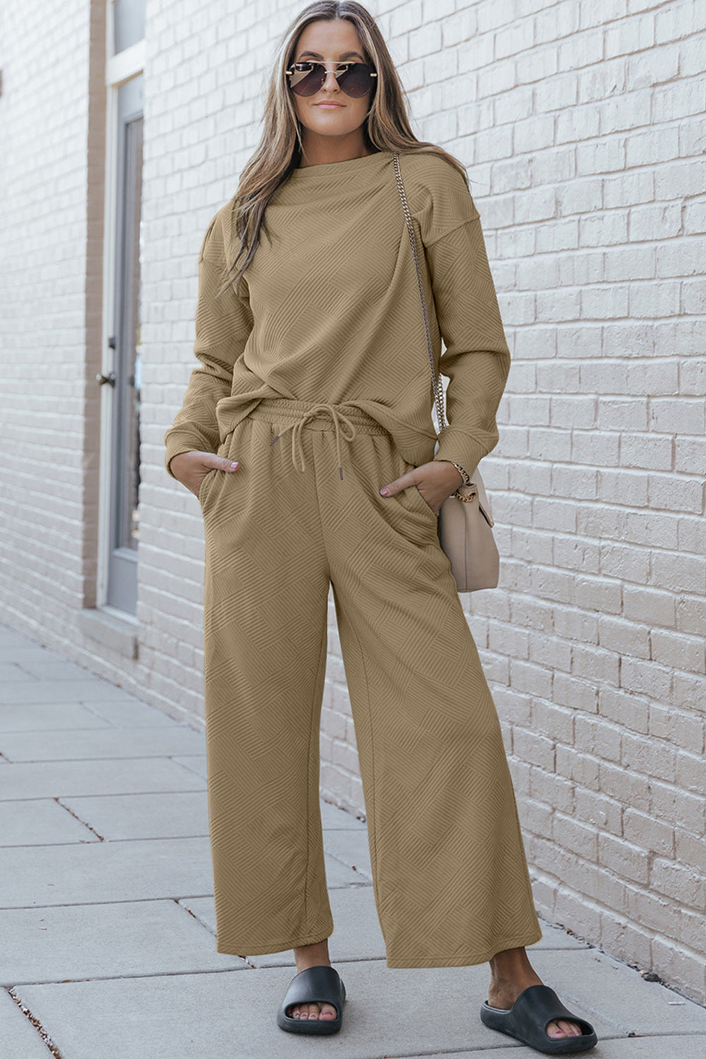 Double Take Long Sleeve Top and Drawstring Pants Set