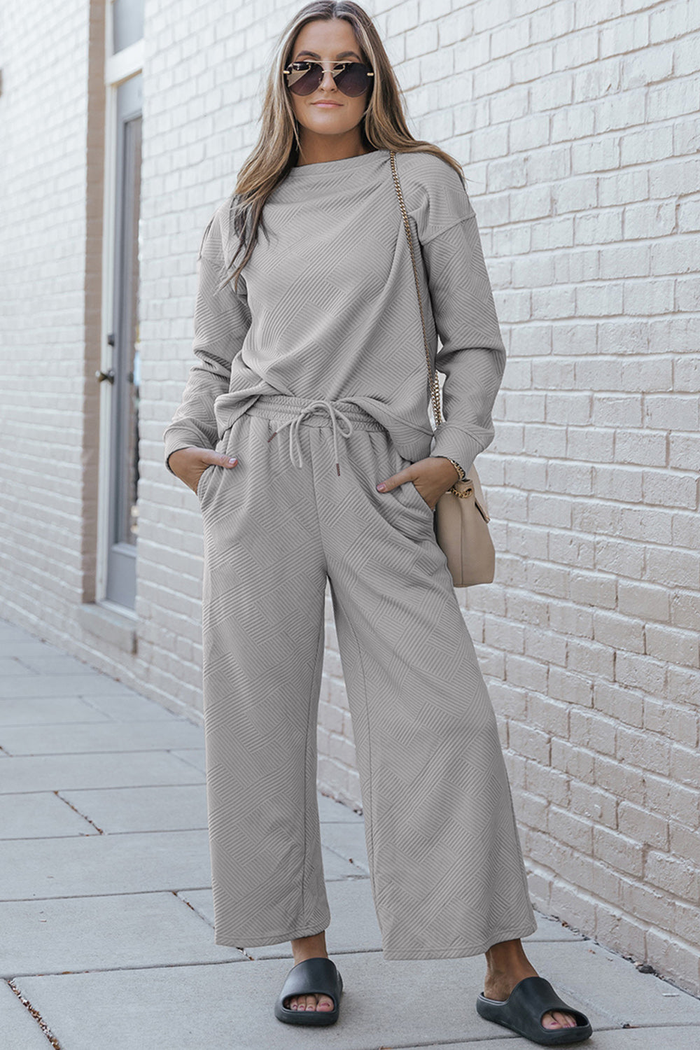 Double Take Long Sleeve Top and Drawstring Pants Set