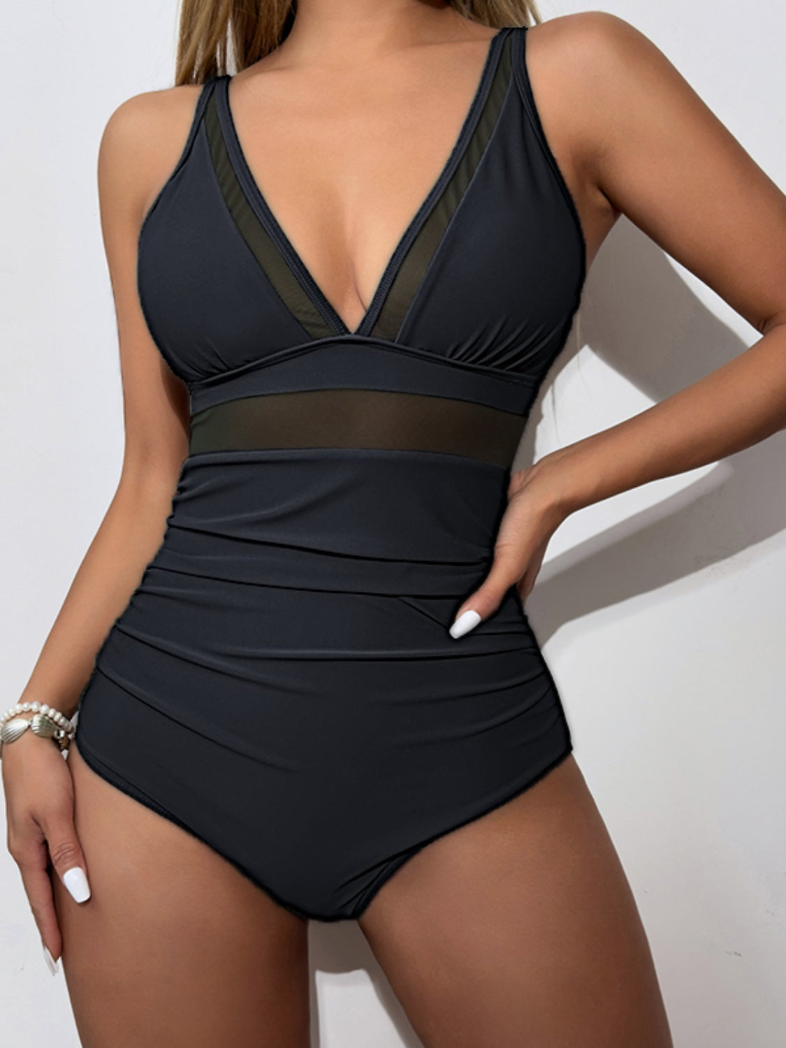 V-Neck One-Piece Swimsuit