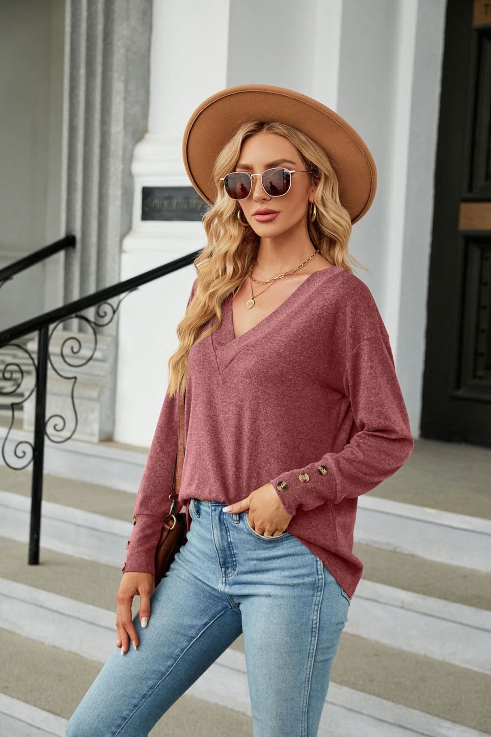 V-Neck Long Sleeve T-Shirt